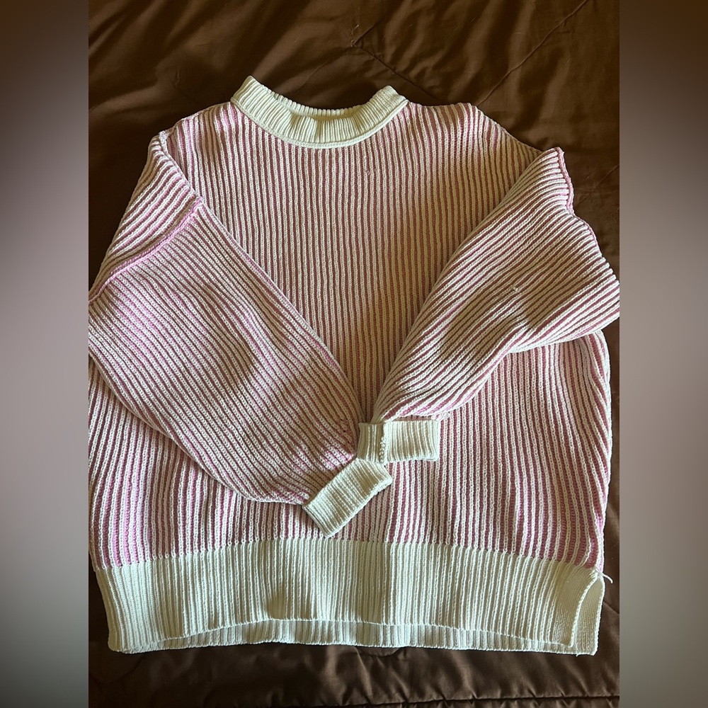 Aerie Striped Pink and Cream Sweater